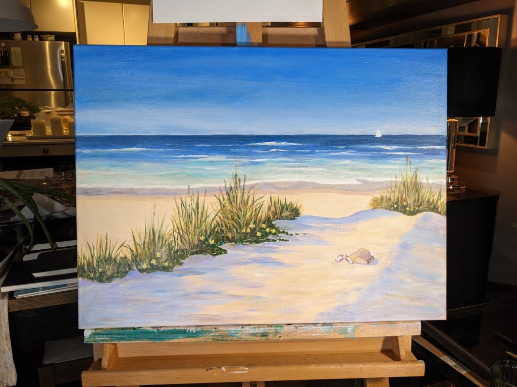 The original painting I completed for the cover of my novel, From a Distance.